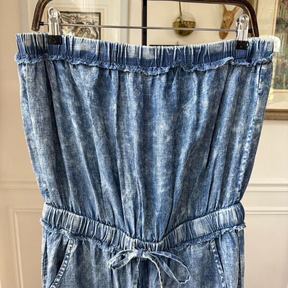 NWOT Bluivy Blue Comfy Acid Washed Tube Denim Chambray Jumpsuit L - Picture 3 of 7